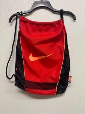 Nike Red, Black and Orange Drawstring Bag